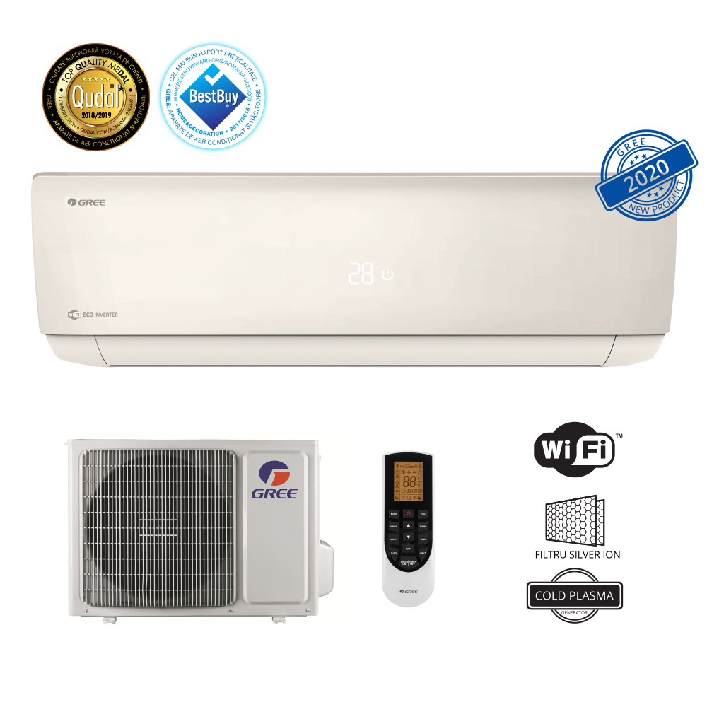 Aparat de aer conditionat GREE Eco Inverter Bora A4 Silver 24000 btu - GWH24AAD-K6DNA4A, Wi-Fi Control Integrat, Filtru Silver Ion, Generator Cold Plasma, Freon Ecologic R32, Clasa A++, Afisaj LED Aparat de aer conditionat GREE Eco Inverter Bora A4 Silver 24000 btu - GWH24AAD-K6DNA4A, Wi-Fi Control Integrat, Filtru Silver Ion, Generator Cold Plasma, Freon Ecologic R32, Clasa A++, Afisaj LED